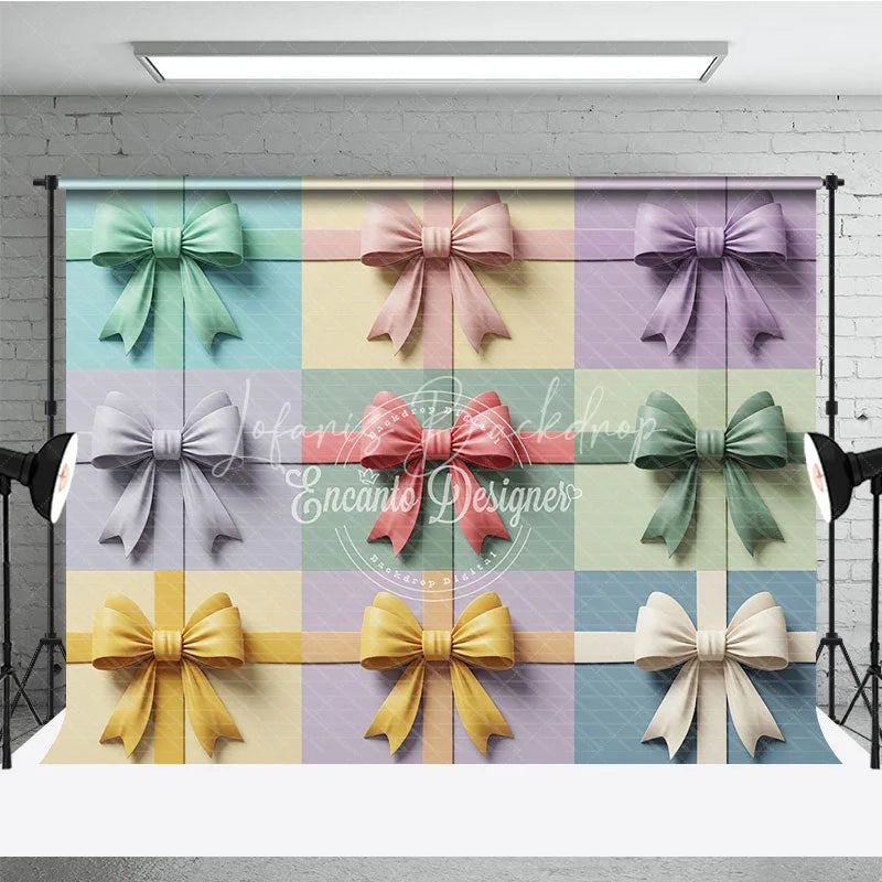 Lofaris Elegant Pastel Bows Gift Wrap Photography Backdrop Multi-Color Textured Design for Baby Shower and Birthday Party