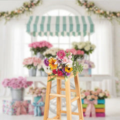 Lofaris Elegant Pastel Flower Cart Photography Backdrop with Roses and Floral Garlands Spring Baby Shower Birthday Decor