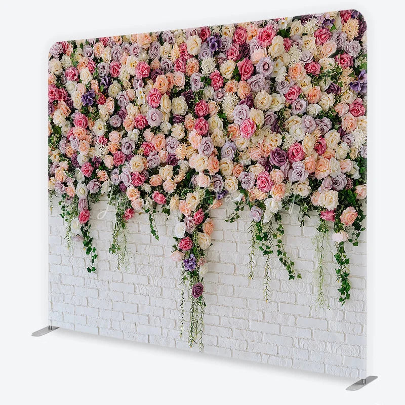 Lofaris Elegant Pastel Rose Flower Wall Square Double-Sided Backdrop with Greenery for Wedding Party Photography