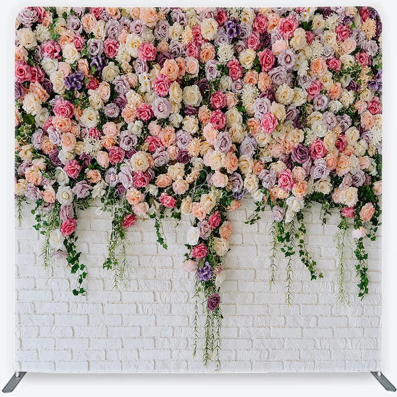 Lofaris Elegant Pastel Rose Flower Wall Square Double-Sided Backdrop with Greenery for Wedding Party Photography
