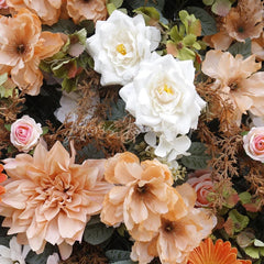 Lofaris Elegant Peach and Cream Artificial Flower Wall Lush Blush Pink Orange Flowers for Wedding Party Decor