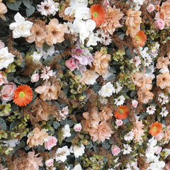 Lofaris Elegant Peach and Cream Artificial Flower Wall Lush Blush Pink Orange Flowers for Wedding Party Decor
