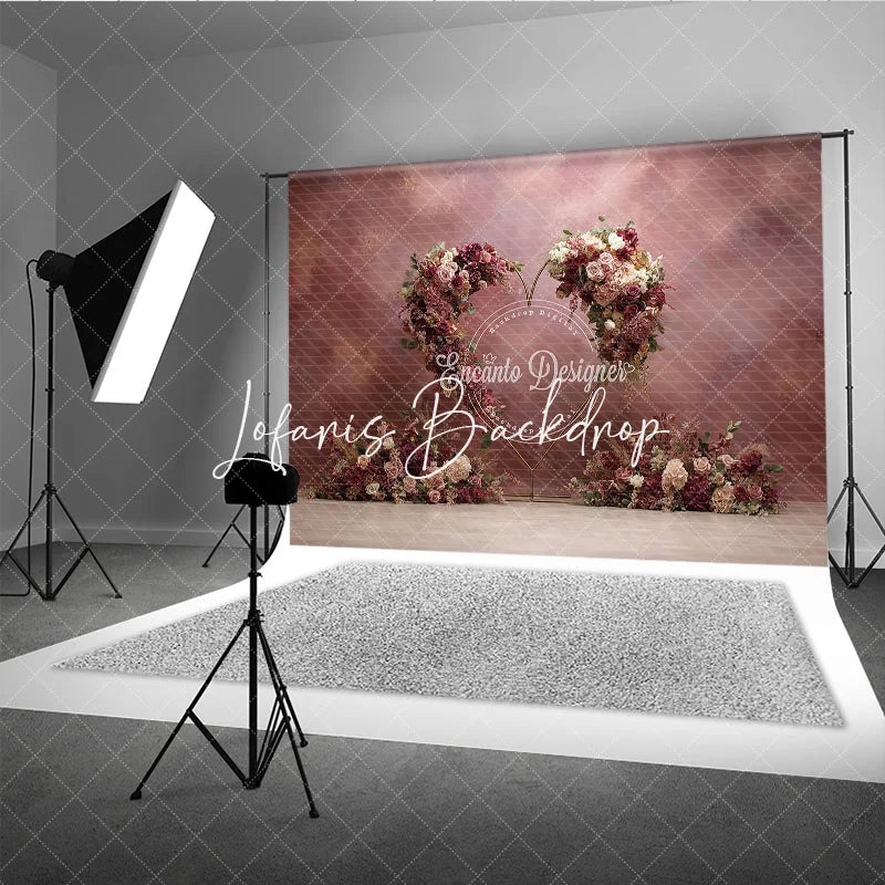 Lofaris Elegant Pink and Burgundy Floral Heart Arch Photography Backdrop Romantic Wedding Celebration Party Decor