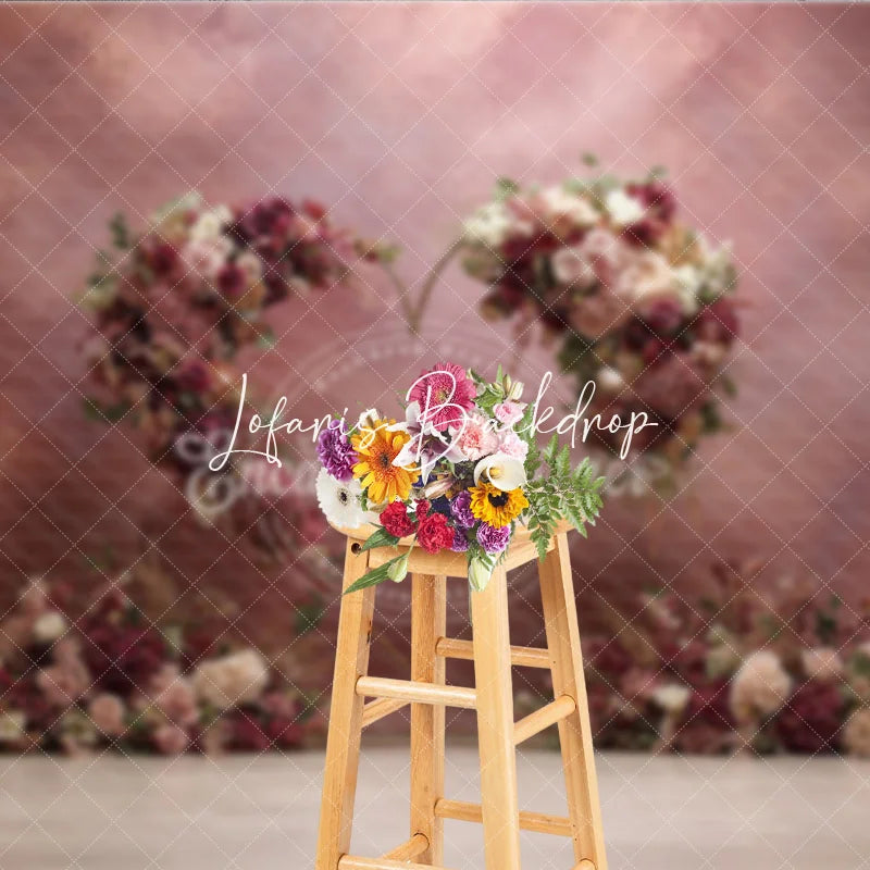 Lofaris Elegant Pink and Burgundy Floral Heart Arch Photography Backdrop Romantic Wedding Celebration Party Decor