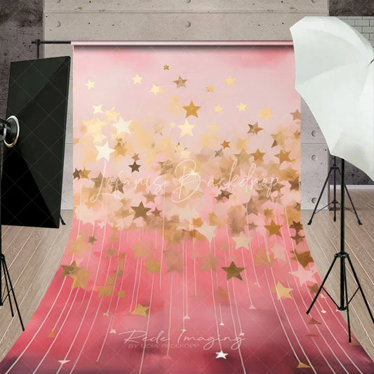 Lofaris Elegant Pink and Gold Falling Stars Sweep Backdrop Dreamy Celebration Photography Background for Birthday Parties