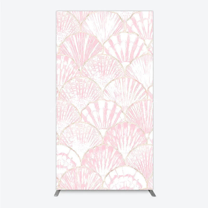 Lofaris Elegant Pink and Gold Scallop Shell Pattern Rectangle Arch Backdrop Delicate Mermaid Theme Baby Shower Party Decor