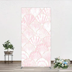 Lofaris Elegant Pink and Gold Scallop Shell Pattern Rectangle Arch Backdrop Delicate Mermaid Theme Baby Shower Party Decor