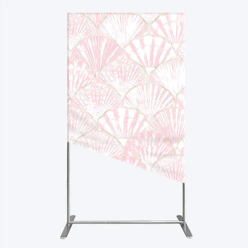 Lofaris Elegant Pink and Gold Scallop Shell Pattern Rectangle Arch Backdrop Delicate Mermaid Theme Baby Shower Party Decor