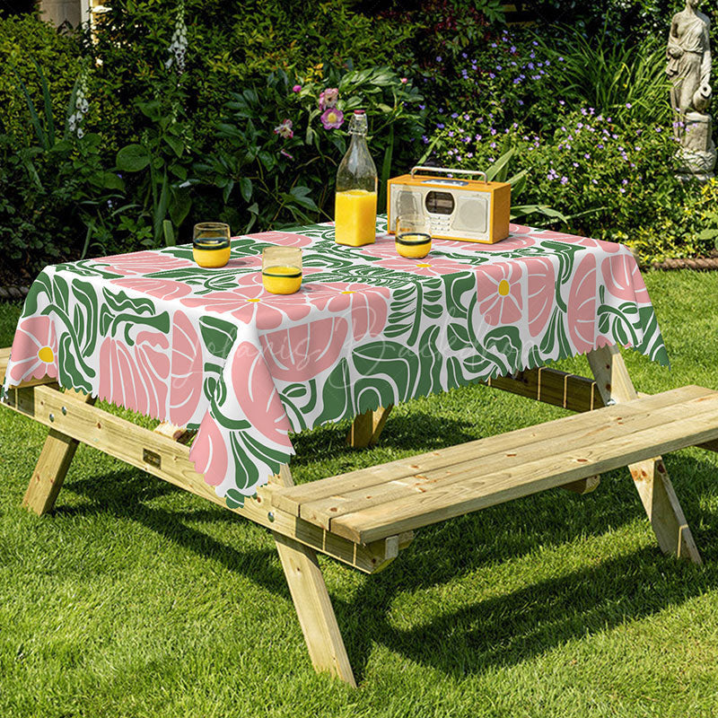 Lofaris Elegant Pink And Green Floral Rectangle Tablecloth