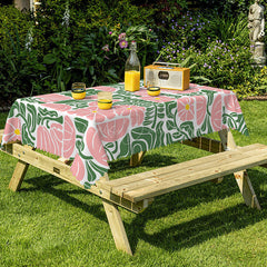 Lofaris Elegant Pink And Green Floral Rectangle Tablecloth