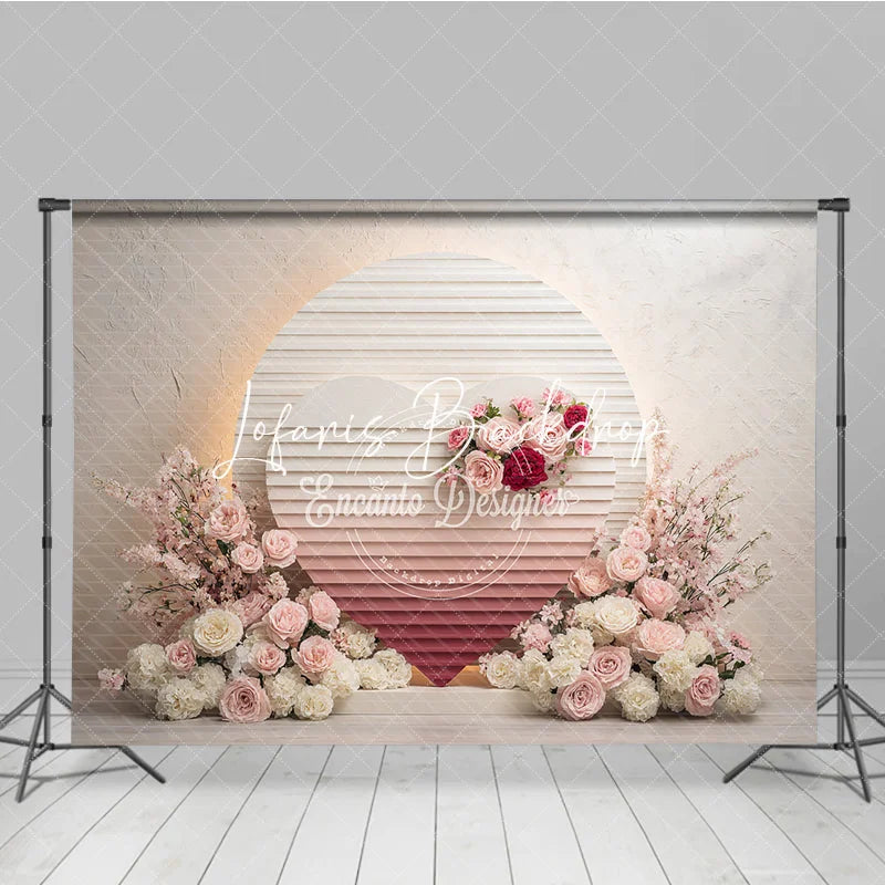 Lofaris Elegant Pink and Red Floral Heart Photography Backdrop Romantic Wedding or Valentine’s Day Party Decor