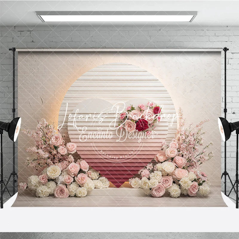 Lofaris Elegant Pink and Red Floral Heart Photography Backdrop Romantic Wedding or Valentine’s Day Party Decor