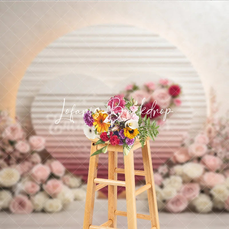 Lofaris Elegant Pink and Red Floral Heart Photography Backdrop Romantic Wedding or Valentine’s Day Party Decor