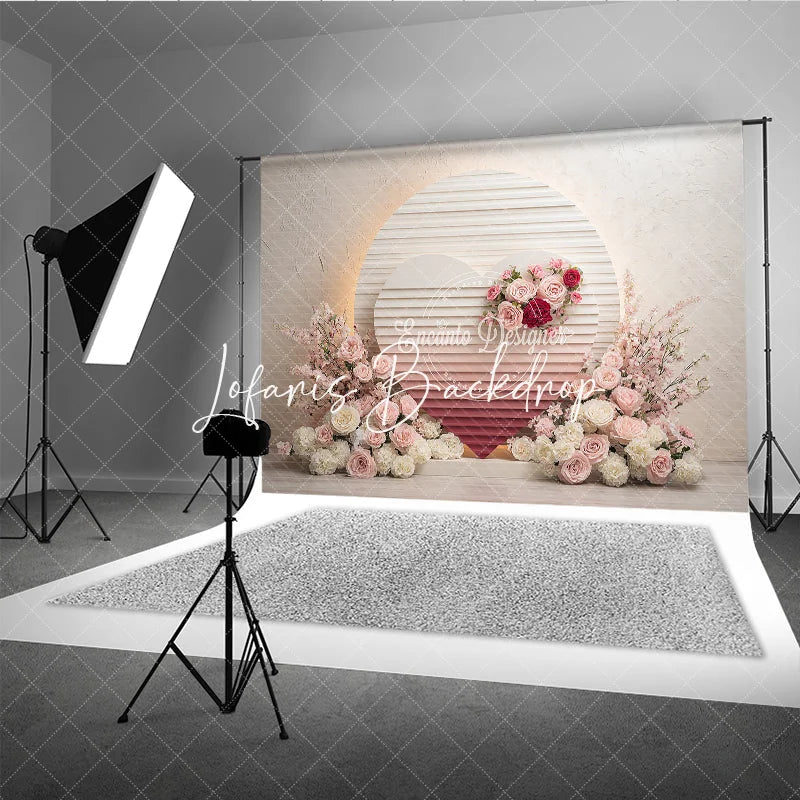 Lofaris Elegant Pink and Red Floral Heart Photography Backdrop Romantic Wedding or Valentine’s Day Party Decor