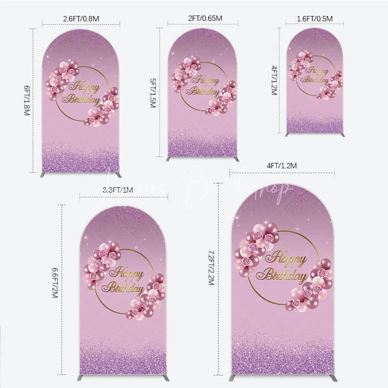 Lofaris Elegant Pink and Rose Gold Balloons with Roses Happy Birthday Arch Backdrop Kit Purple Glitter Party Decor