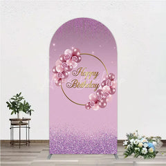 Lofaris Elegant Pink and Rose Gold Balloons with Roses Happy Birthday Arch Backdrop Kit Purple Glitter Party Decor