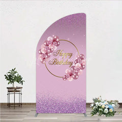 Lofaris Elegant Pink and Rose Gold Balloons with Roses Happy Birthday Half Moon Arch Backdrop Kit Purple Glitter Party Decor