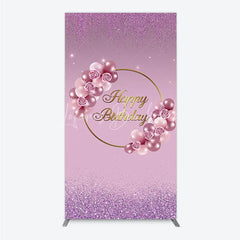 Lofaris Elegant Pink and Rose Gold Balloons with Roses Happy Birthday Rectangle Backdrop Kit Purple Glitter Party Decor