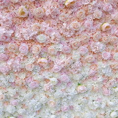 Lofaris Elegant Pink and White Gradient Artificial Flower Wall Lush Rose Floral Backdrop for Wedding Party Decor