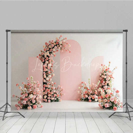 Lofaris Elegant Pink Arches with White and Floral Photography Backdrop Romantic Wedding or Baby Shower Decor