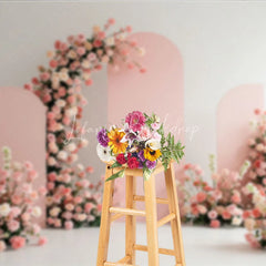 Lofaris Elegant Pink Arches with White and Floral Photography Backdrop Romantic Wedding or Baby Shower Decor