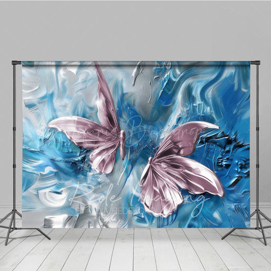 Lofaris Elegant Pink Blue Abstract Butterfly Photo Backdrop