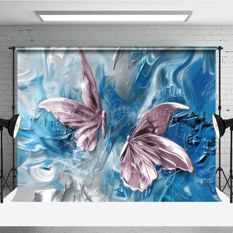 Lofaris Elegant Pink Blue Abstract Butterfly Photo Backdrop