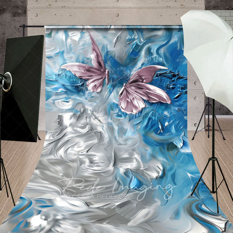 Lofaris Elegant Pink Blue Abstract Butterfly Sweep Backdrop