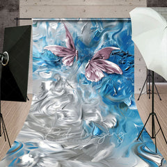 Lofaris Elegant Pink Blue Abstract Butterfly Sweep Backdrop