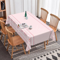 Lofaris Elegant Pink Border Rectangle Tablecloth Rose Floral Edge Design for Valentine Mother Day Dining Room Decor