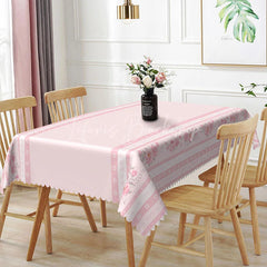 Lofaris Elegant Pink Border Rectangle Tablecloth Rose Floral Edge Design for Valentine Mother Day Dining Room Decor