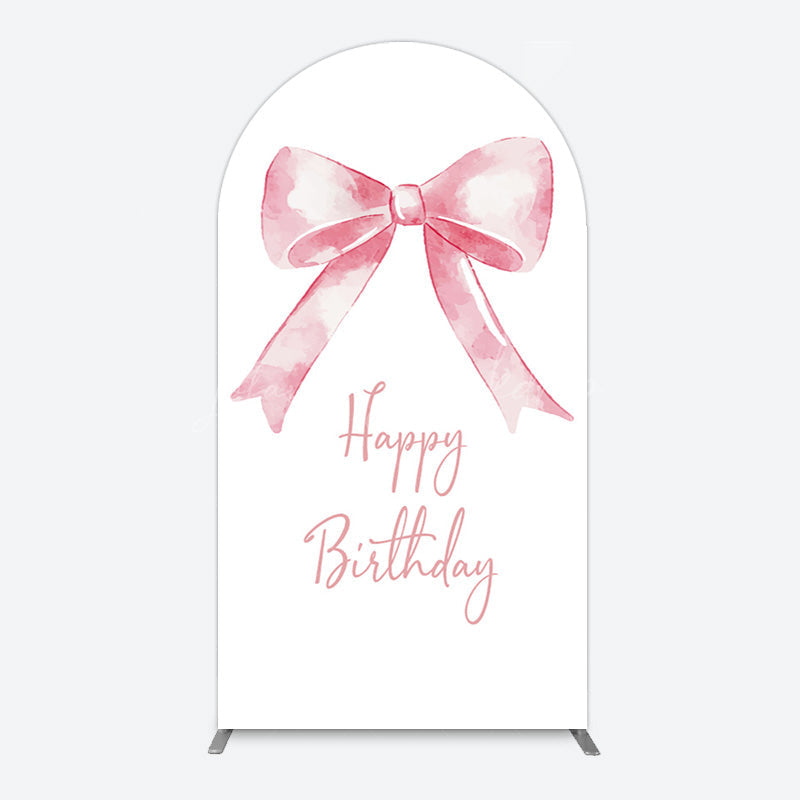 Lofaris Elegant Pink Bow Floral Happy Birthday Arch Backdrop