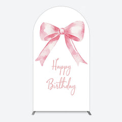 Lofaris Elegant Pink Bow Floral Happy Birthday Arch Backdrop
