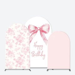 Lofaris Elegant Pink Bow Floral Happy Birthday Arch Backdrop