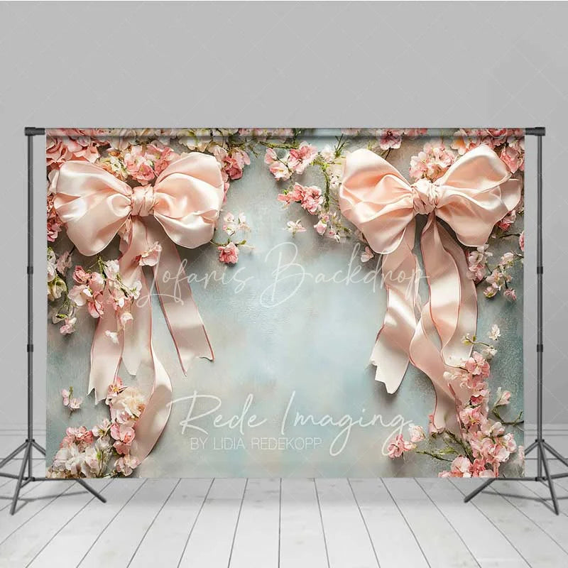 Lofaris Elegant Pink Bow Flower Frame Photography Backdrop Vintage Floral Wedding Studio Prop