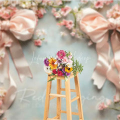 Lofaris Elegant Pink Bow Flower Frame Photography Backdrop Vintage Floral Wedding Studio Prop