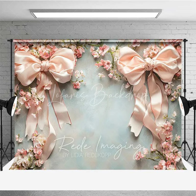 Lofaris Elegant Pink Bow Flower Frame Photography Backdrop Vintage Floral Wedding Studio Prop