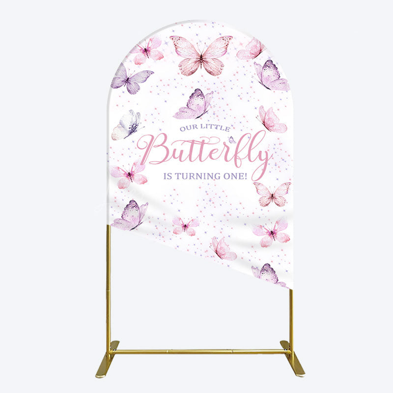 Lofaris Elegant Pink Butterfly 1st Birthday Arch Backdrop