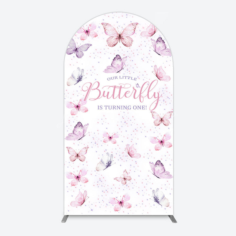 Lofaris Elegant Pink Butterfly 1st Birthday Arch Backdrop