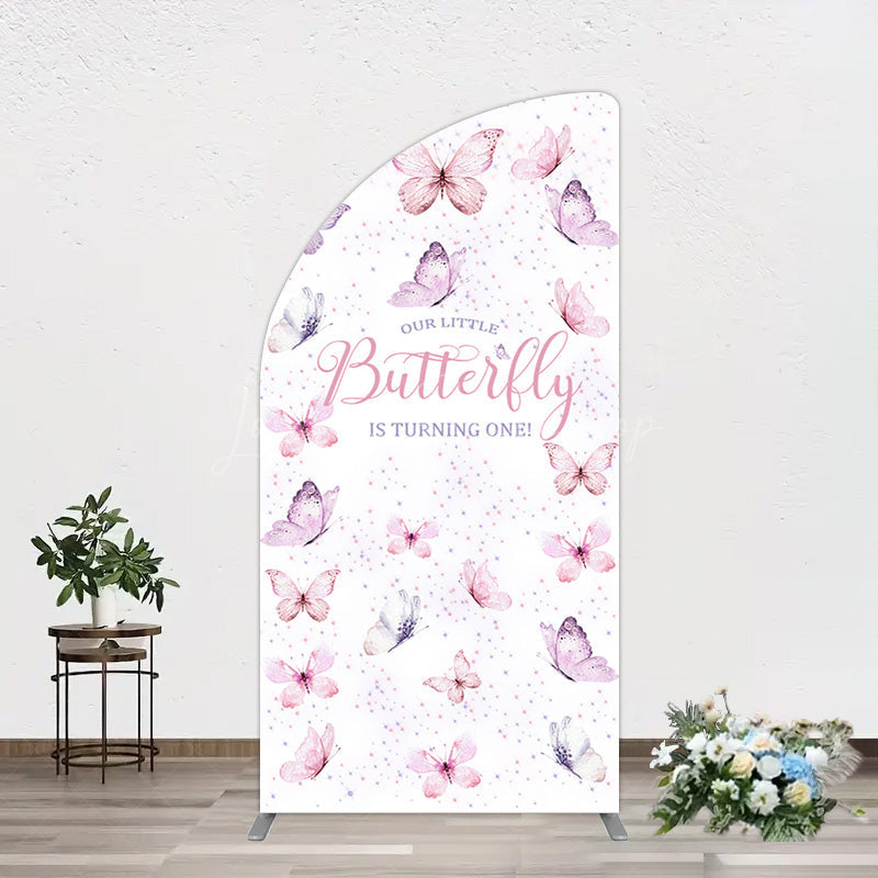 Lofaris Elegant Pink Butterfly 1st Birthday Half Moon Arch Backdrop
