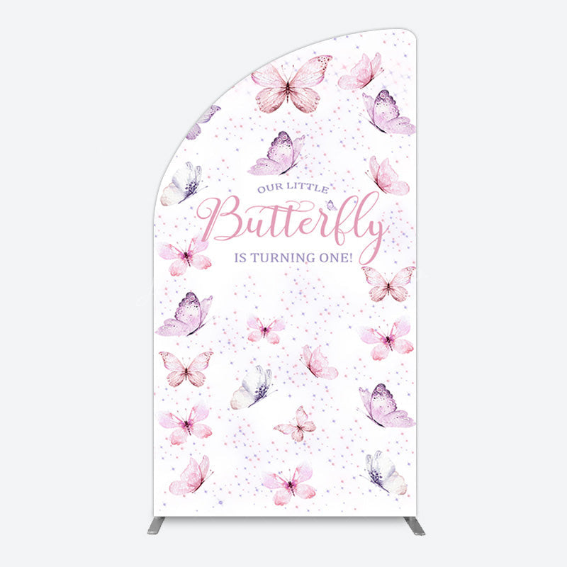 Lofaris Elegant Pink Butterfly 1st Birthday Half Moon Arch Backdrop