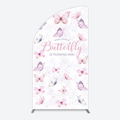 Lofaris Elegant Pink Butterfly 1st Birthday Half Moon Arch Backdrop