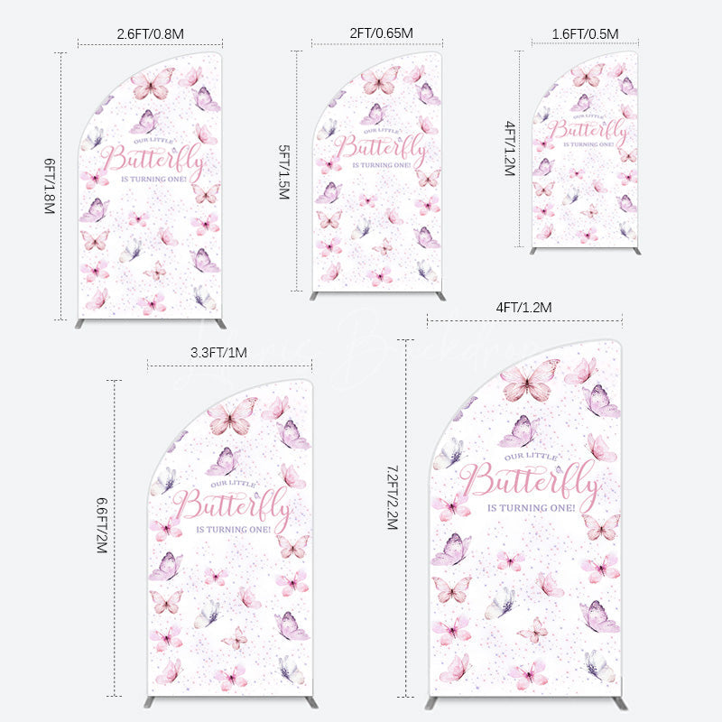Lofaris Elegant Pink Butterfly 1st Birthday Half Moon Arch Backdrop