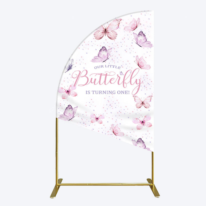 Lofaris Elegant Pink Butterfly 1st Birthday Half Moon Arch Backdrop