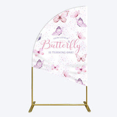 Lofaris Elegant Pink Butterfly 1st Birthday Half Moon Arch Backdrop