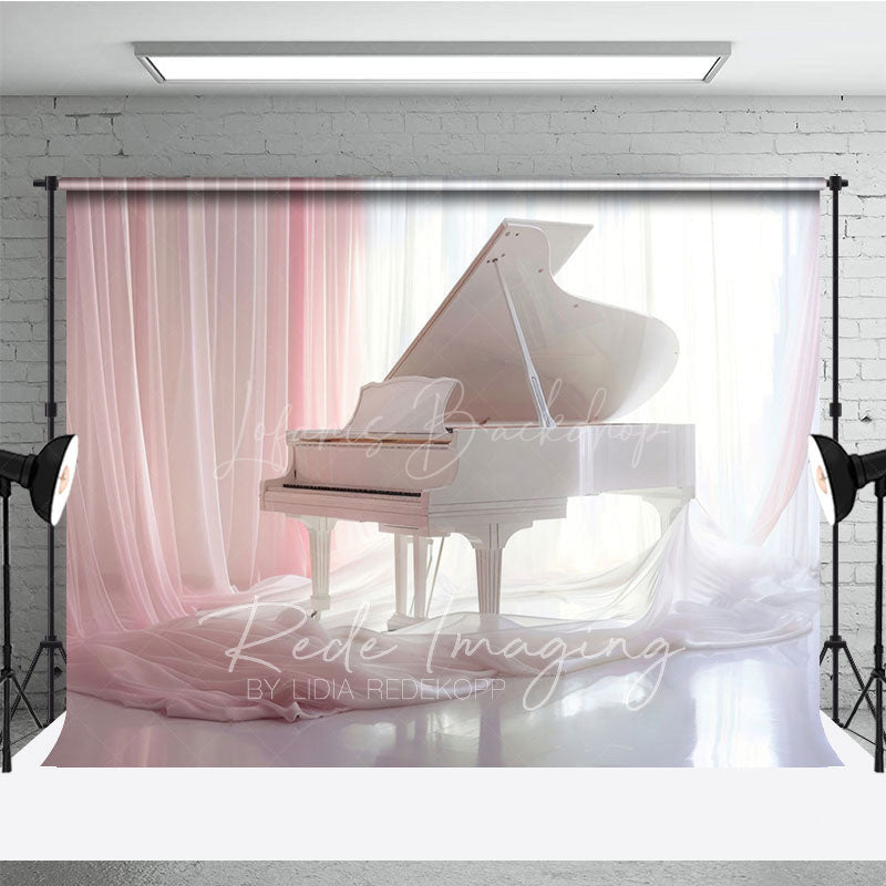 Lofaris Elegant Pink Curtain Piano Maternity Photo Backdrop