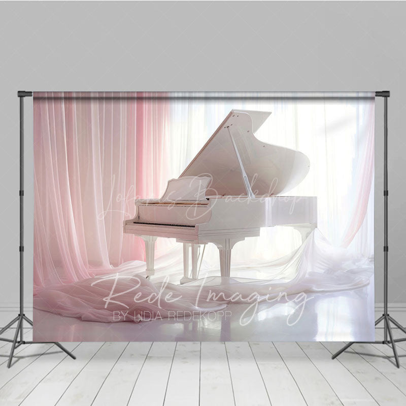 Lofaris Elegant Pink Curtain Piano Maternity Photo Backdrop