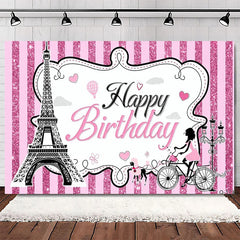 Lofaris Elegant Pink Floral Eiffel Tower Happy Birthday Backdrop Perfect Party Decoration for Women