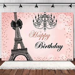 Lofaris Elegant Pink Floral Eiffel Tower Happy Birthday Backdrop Perfect Party Decoration for Women