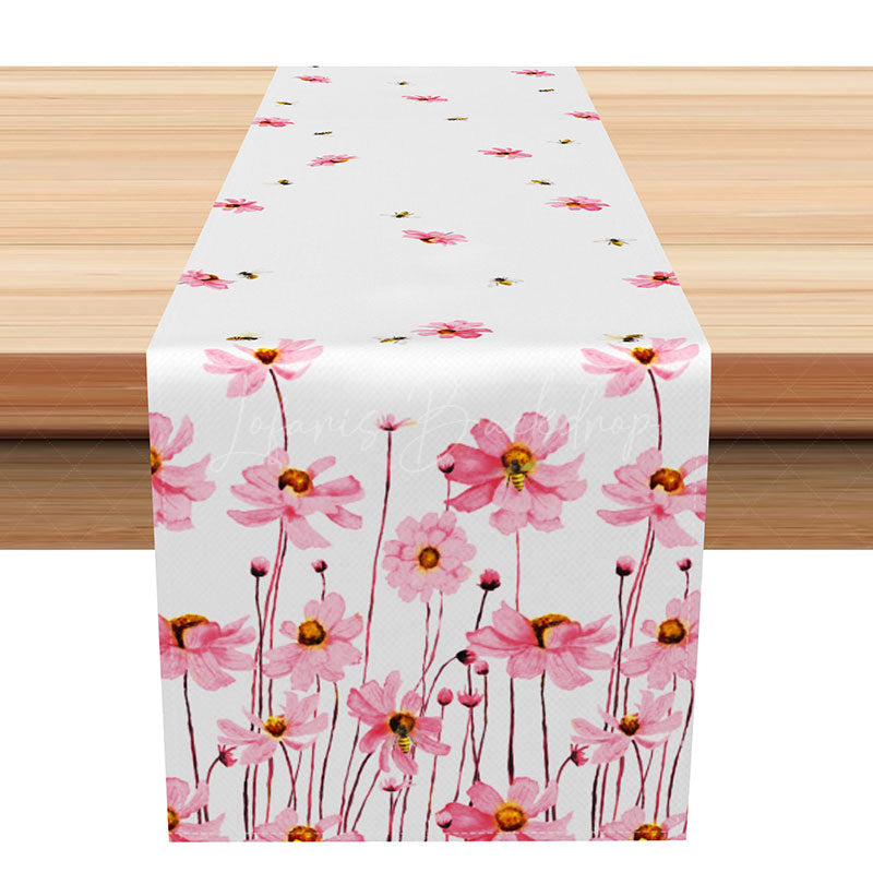 Lofaris Elegant Pink Floral Table Runner for Spring Fresh Wildflower Kitchen Decor Wedding or Mothers Day Decoration